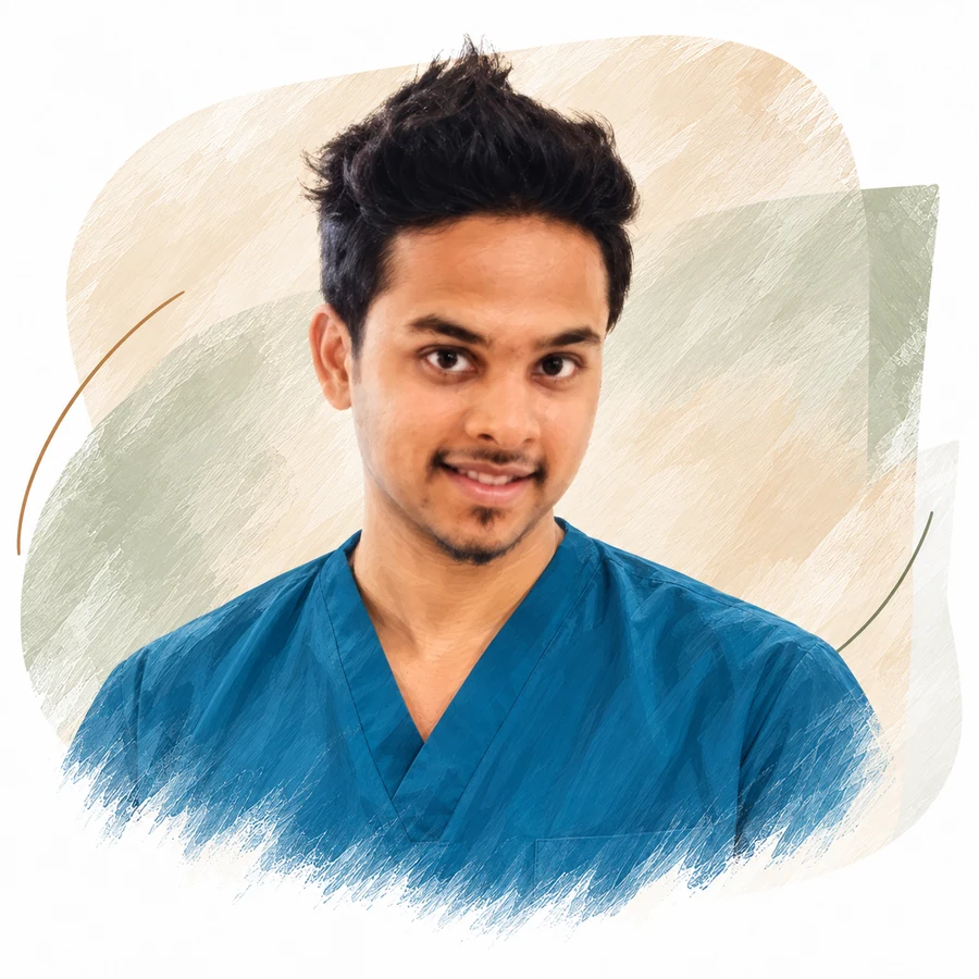 Illustrated portrait of Dr Raj B.